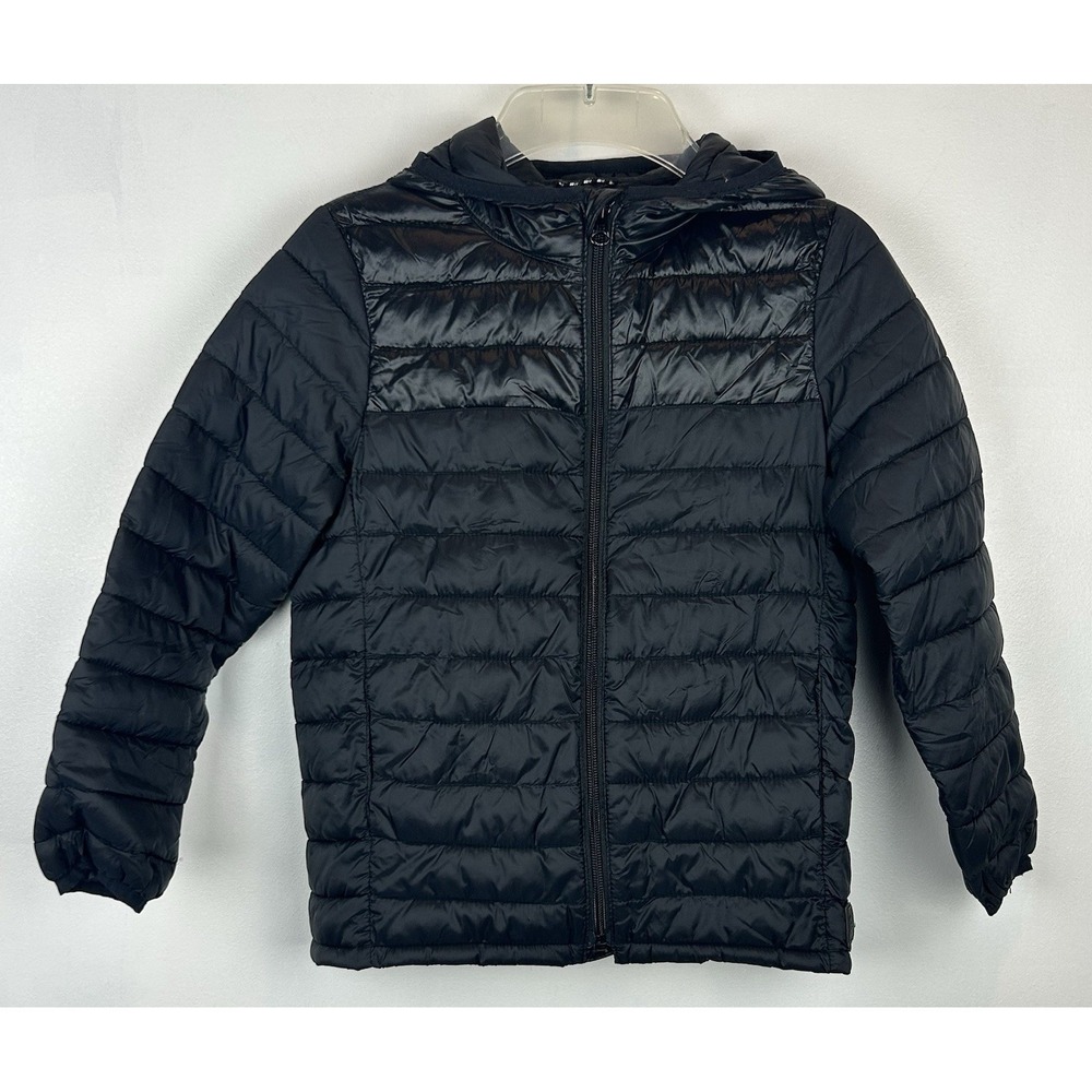 Gap Kids Puffer Jacket Boys Small Black Primaloft Puffer Coat Hooded Recycled
